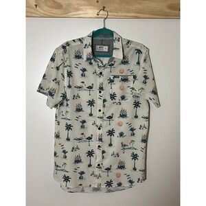 Jetty Short Sleeve Button Down Flamingo Palm Trees Men Sz Medium
